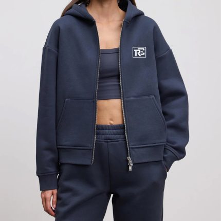 Womens Blue Zip Hoodie with Custom logo