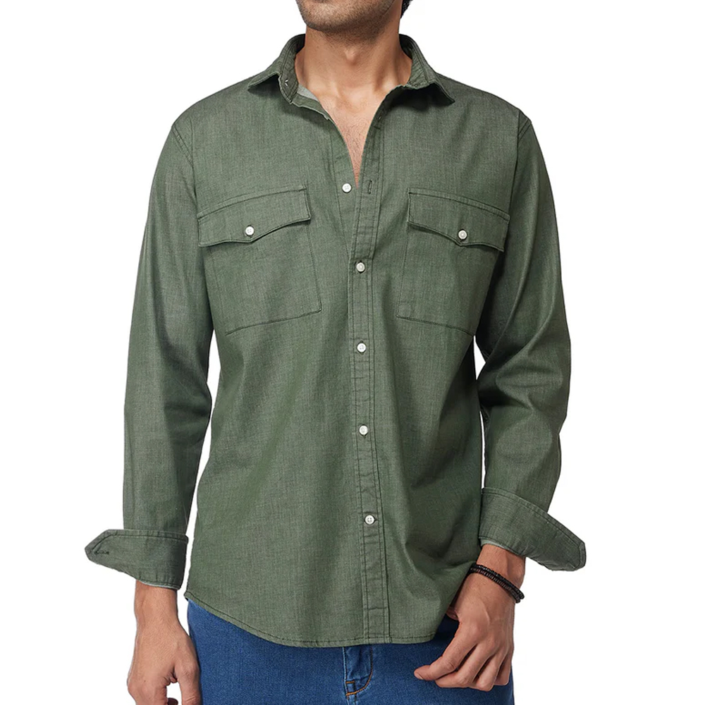 563 Olive Denim Shirt - Image 1