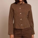 Asymmetric Button Collarless Denim Shirt