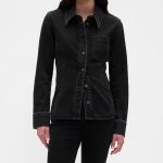 Women's Black Denim Cinch-Seam Shirt