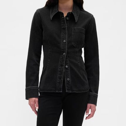 Women's Black Denim Cinch-Seam Shirt