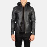 Black Hooded Leather Biker Jacket