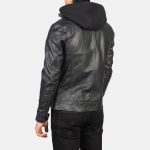 Black Hooded Leather Biker Jacket - Image 2