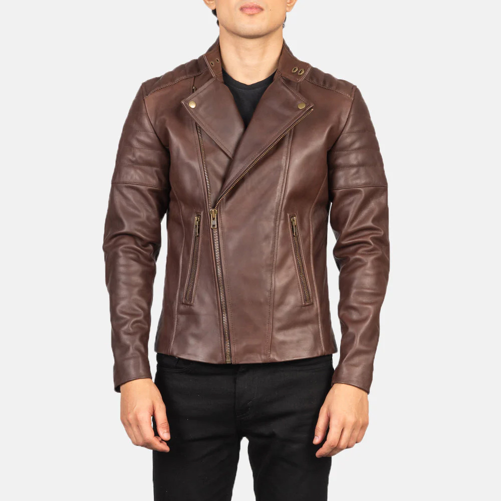 702 Brown Leather Biker Jacket - Image 1