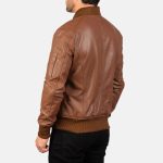 Brown Leather Bomber Jacket - Image 2