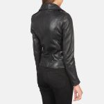 Women Black Leather Biker Jacket - Image 2
