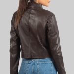 Women’s Dark Brown Leather Biker Jacket - Image 2