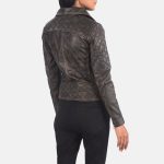 Quilted Distressed Brown Biker Jacket - Image 2