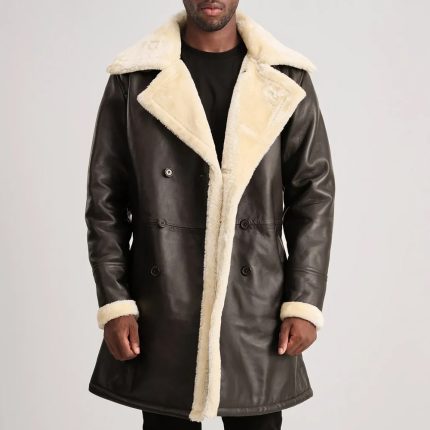 Brown Leather Shearling Double-Breasted Coat