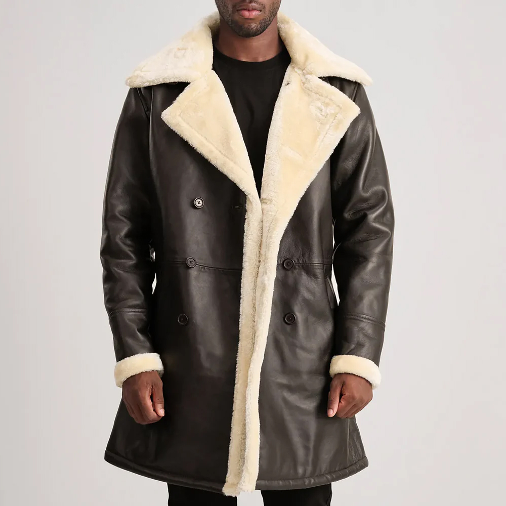 728 Brown Leather Shearling Double-Breasted Coat - Image 1