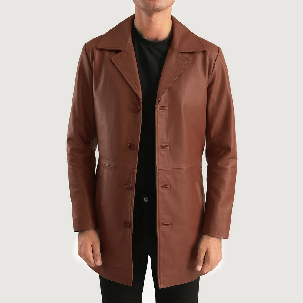 730 Brown Leather Coat - Image 1