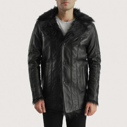 Furcliff Black Leather Coat