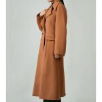 Women Camel Brown Fleece Long Coat - Image 2