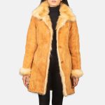 Women Shearling Beige Leather Coat