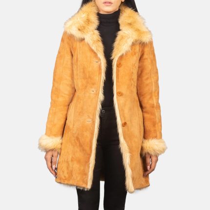 Women Shearling Beige Leather Coat