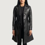 Women Black Leather Trench Coat