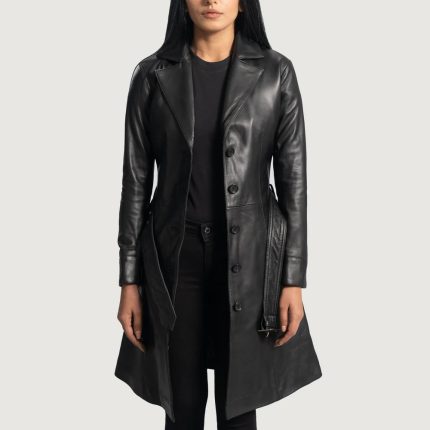 Women Black Leather Trench Coat