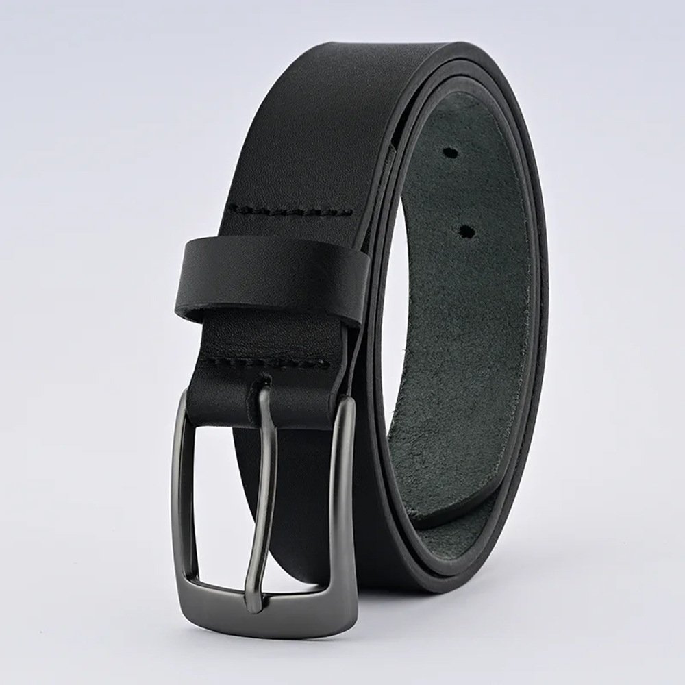 773 Black Leather Belt – Grey Buckle - Image 1